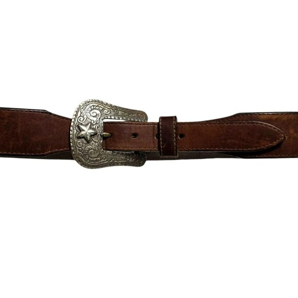 1993 Justin Leather Belt Western Star Metal Buckle Conchos Cowboy Brown W 38 main image 8